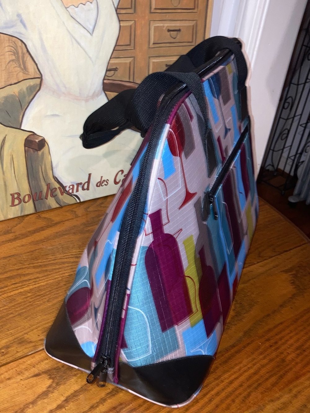 Insulated Tote Bag Colorful Wine Bottle Print - - Picture 4 of 8